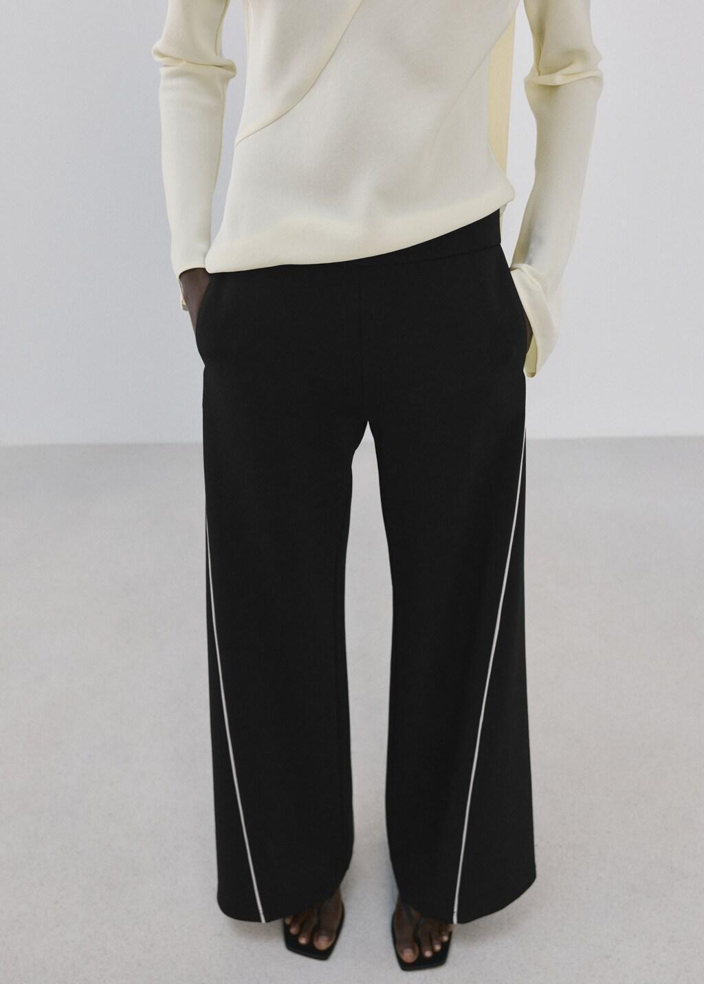 Black Satin Trousers With Combined Stripes, Black, large image number 3