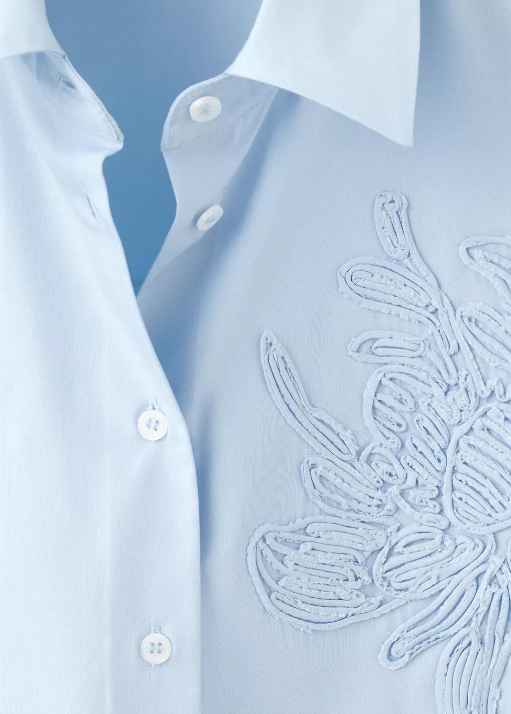 Blue Floral Embroidered Shirt, Light-Pastel Blue, large image number 1