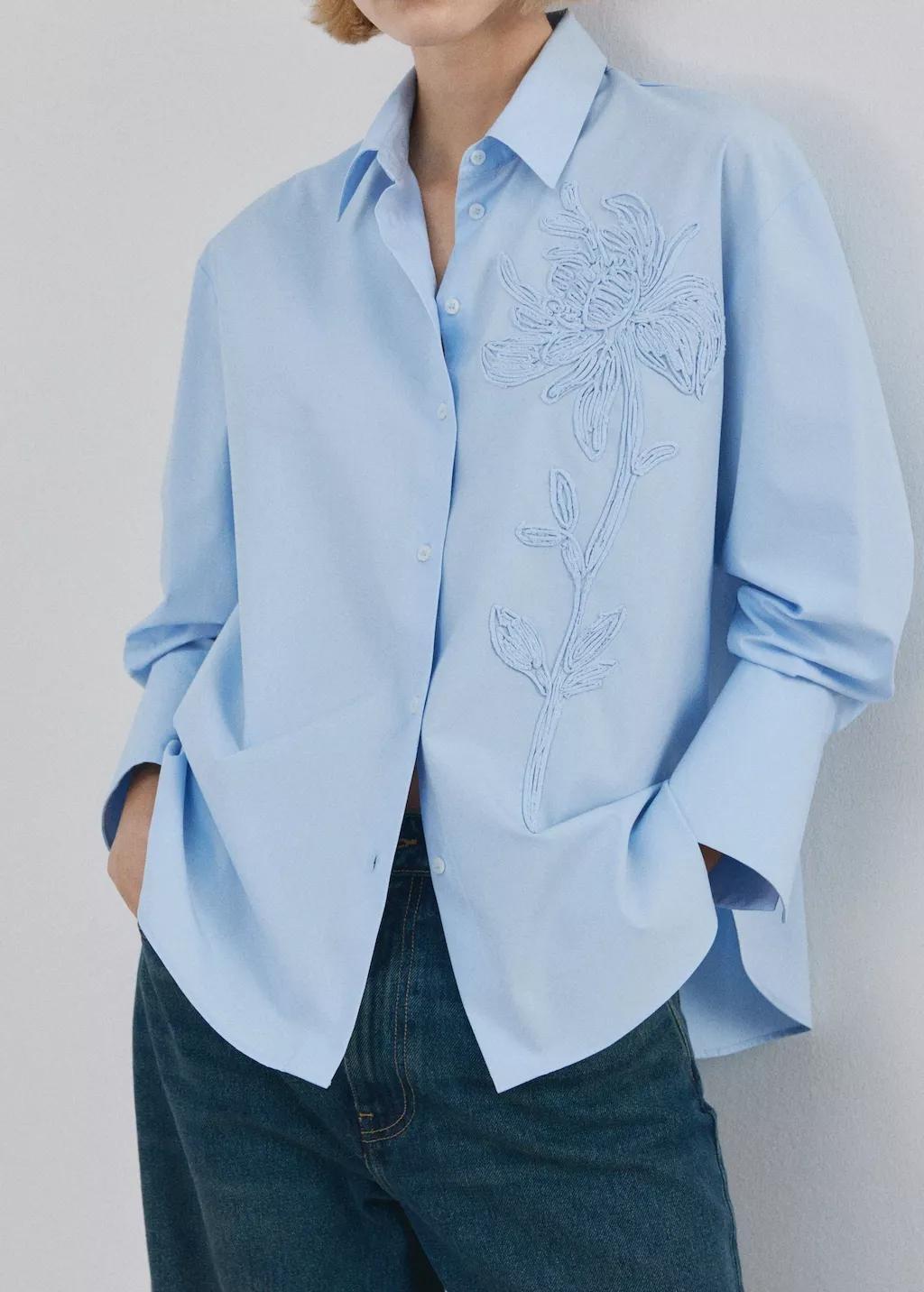 Blue Floral Embroidered Shirt, Light-Pastel Blue, large image number 3