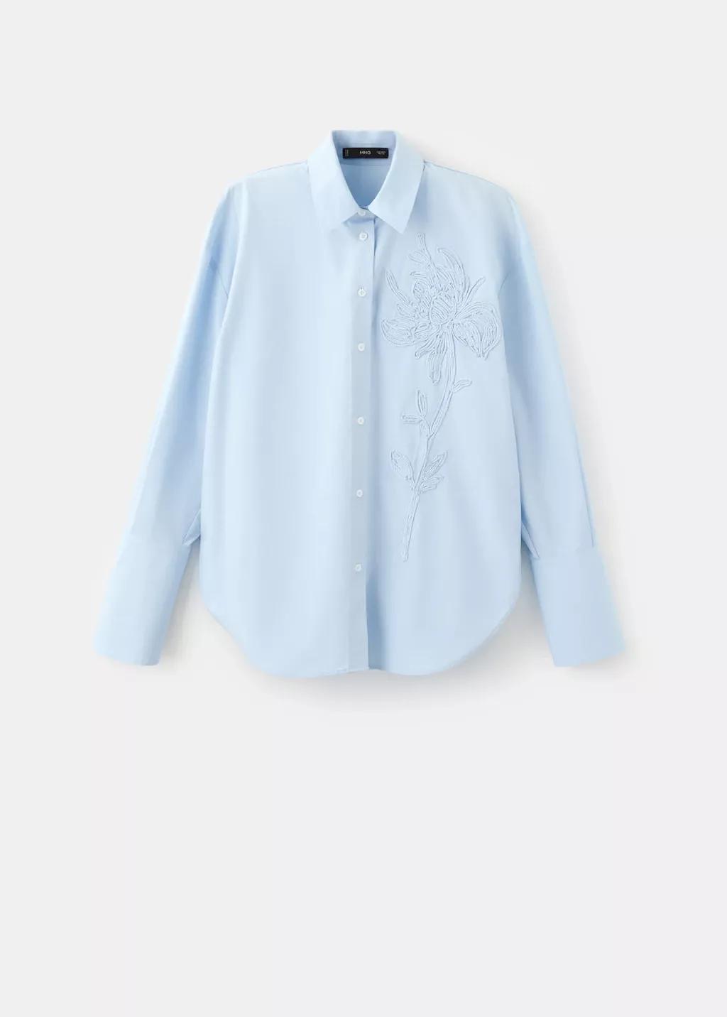 Blue Floral Embroidered Shirt, Light-Pastel Blue, large image number 7