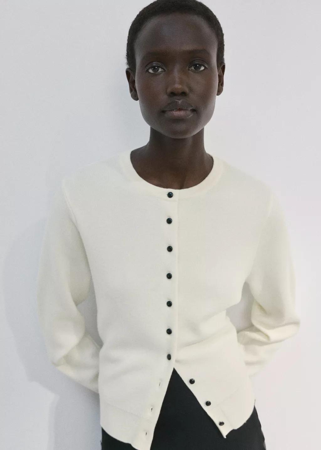 Beige Knitted Button Cardigan, 0201_05, large image number 3