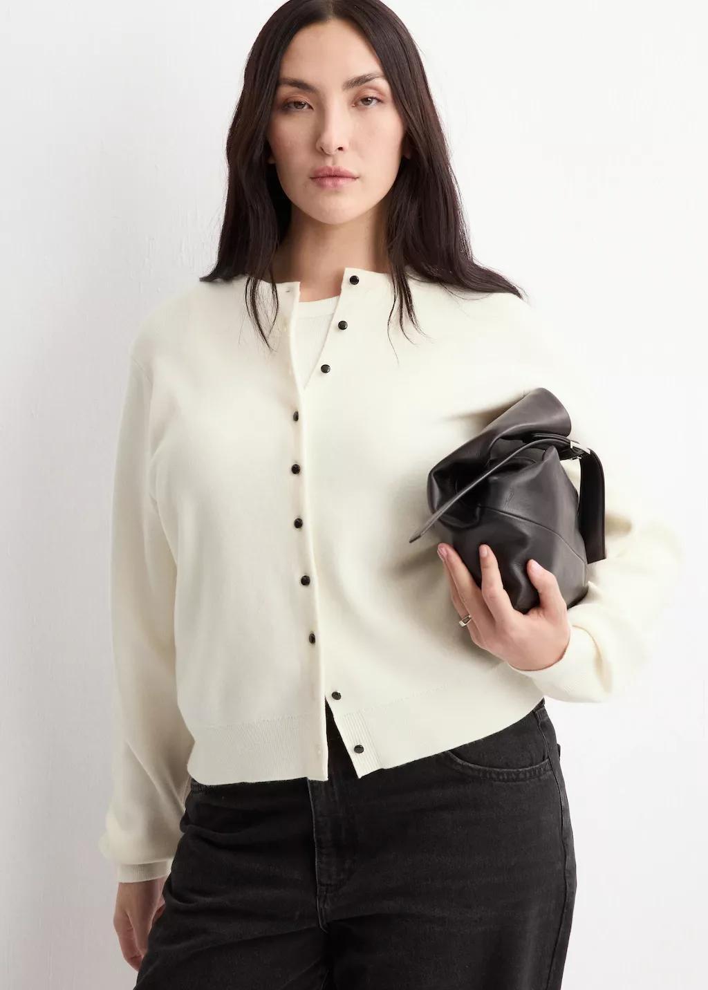 Beige Knitted Button Cardigan, Light Beige, large image number 6