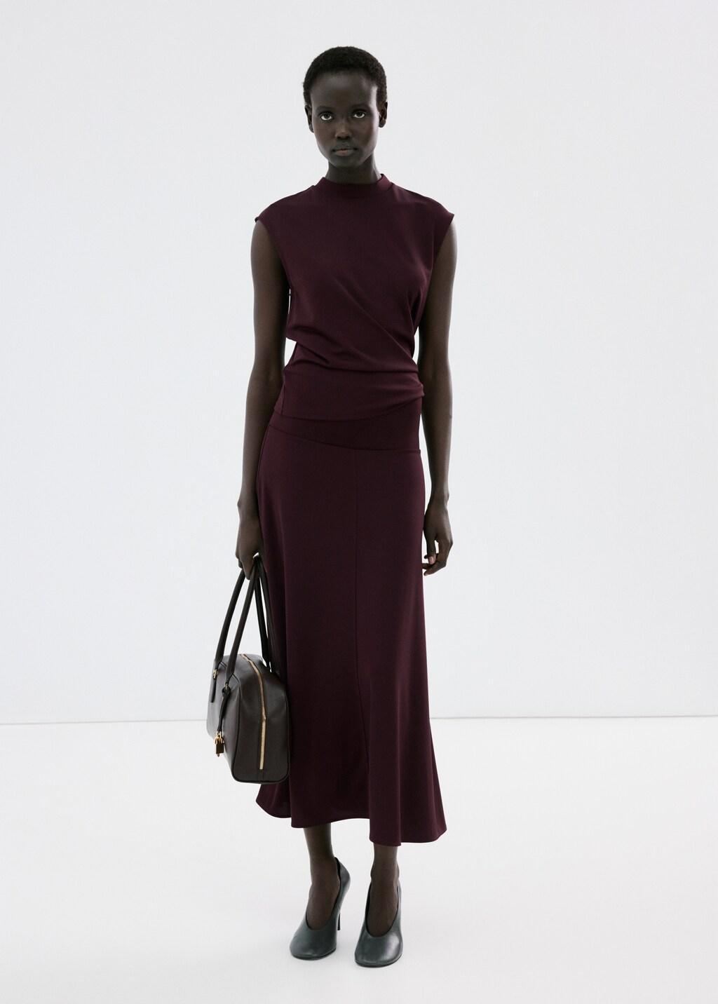 Red Fine Knit Mock Neck Top, Dark Red, medium