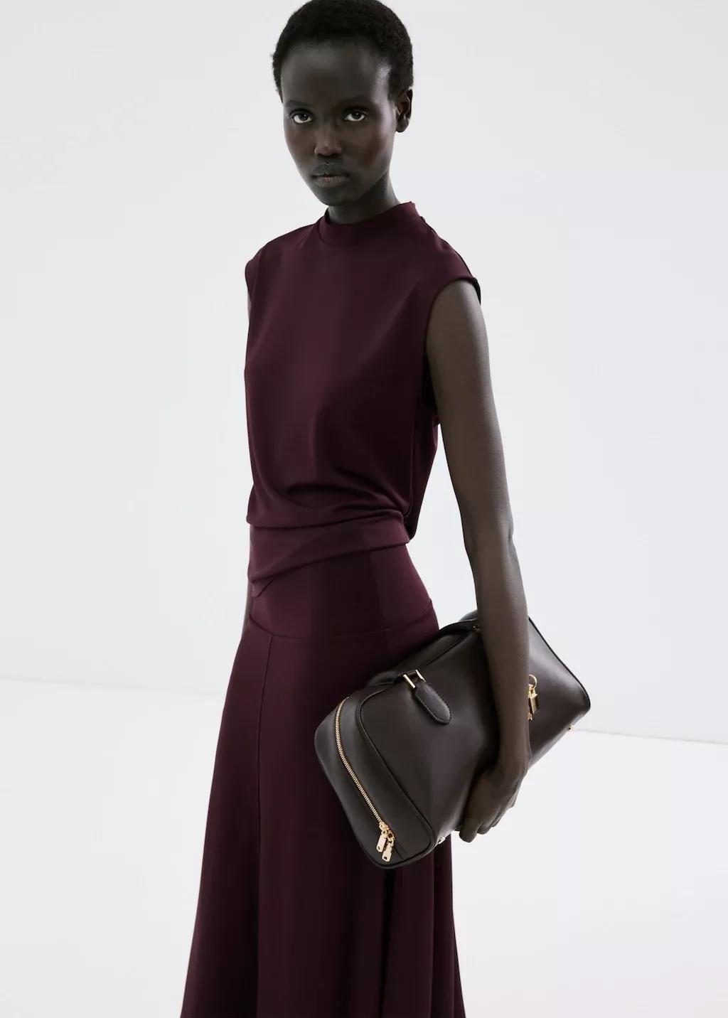 Red Fine Knit Mock Neck Top, Dark Red, large image number 3