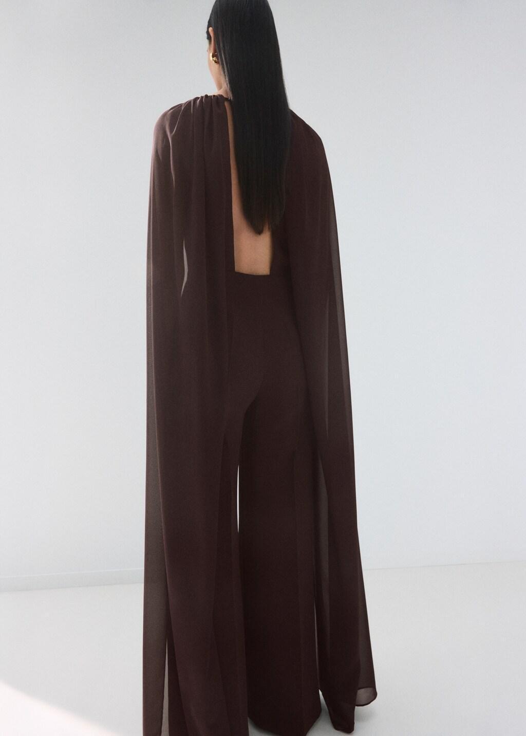 Brown Long Sleeve Jumpsuit With Openings, Dark Brown, medium