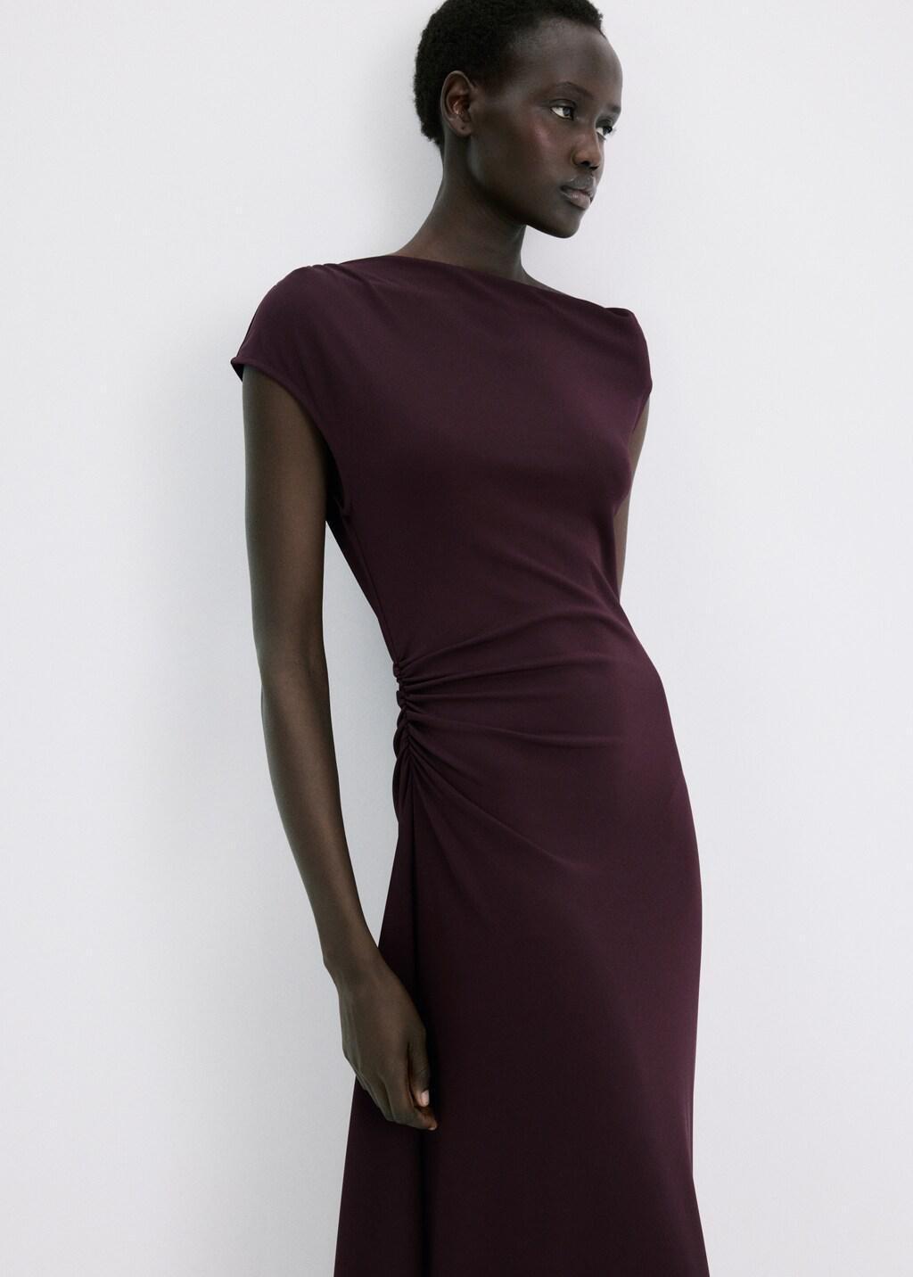 Red Ruched Long Dress, Dark Red, large image number 3