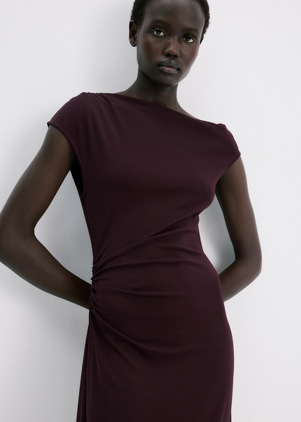 Red Ruched Long Dress, Dark Red, large image number 4