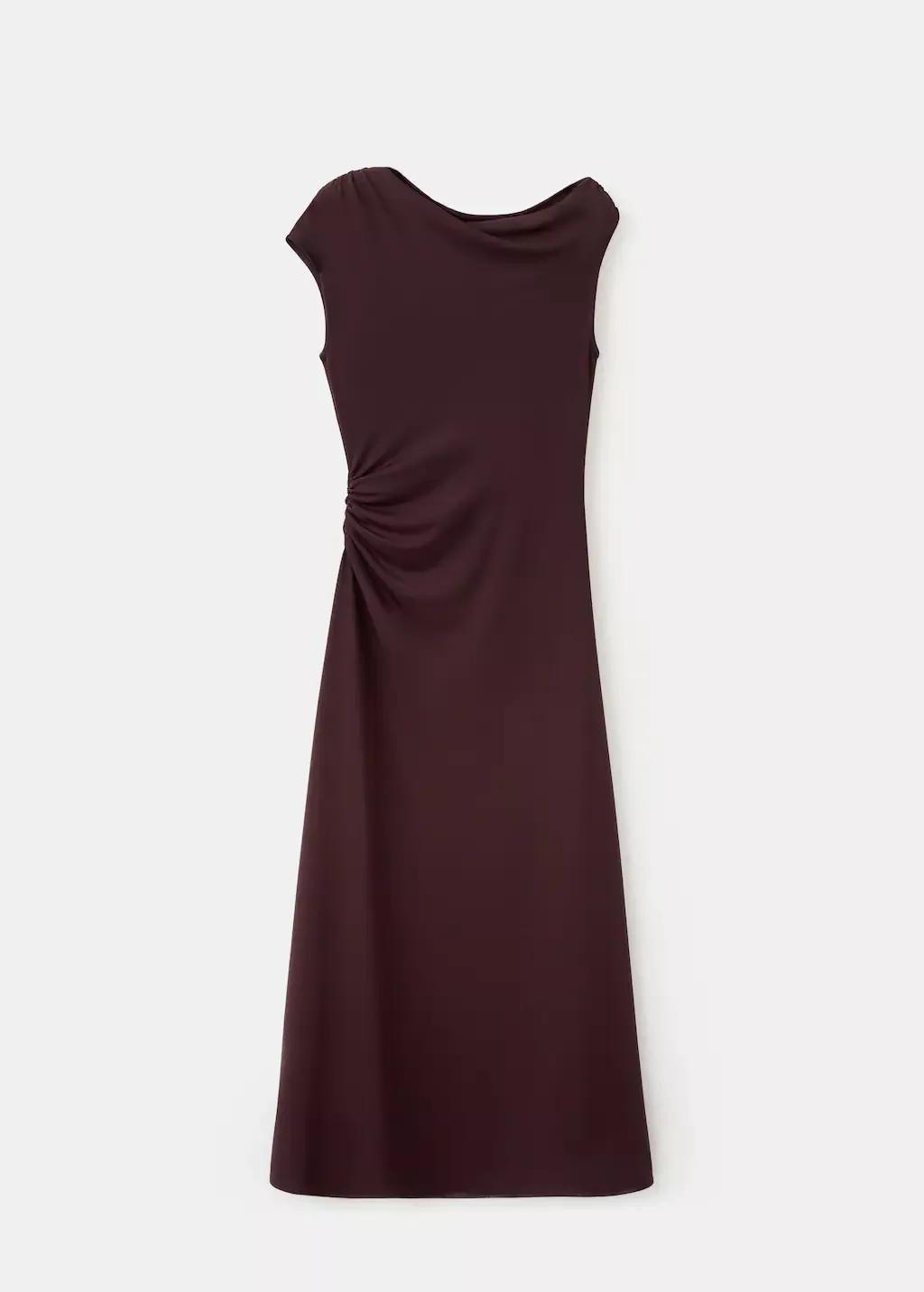 Red Ruched Long Dress, Dark Red, large image number 7