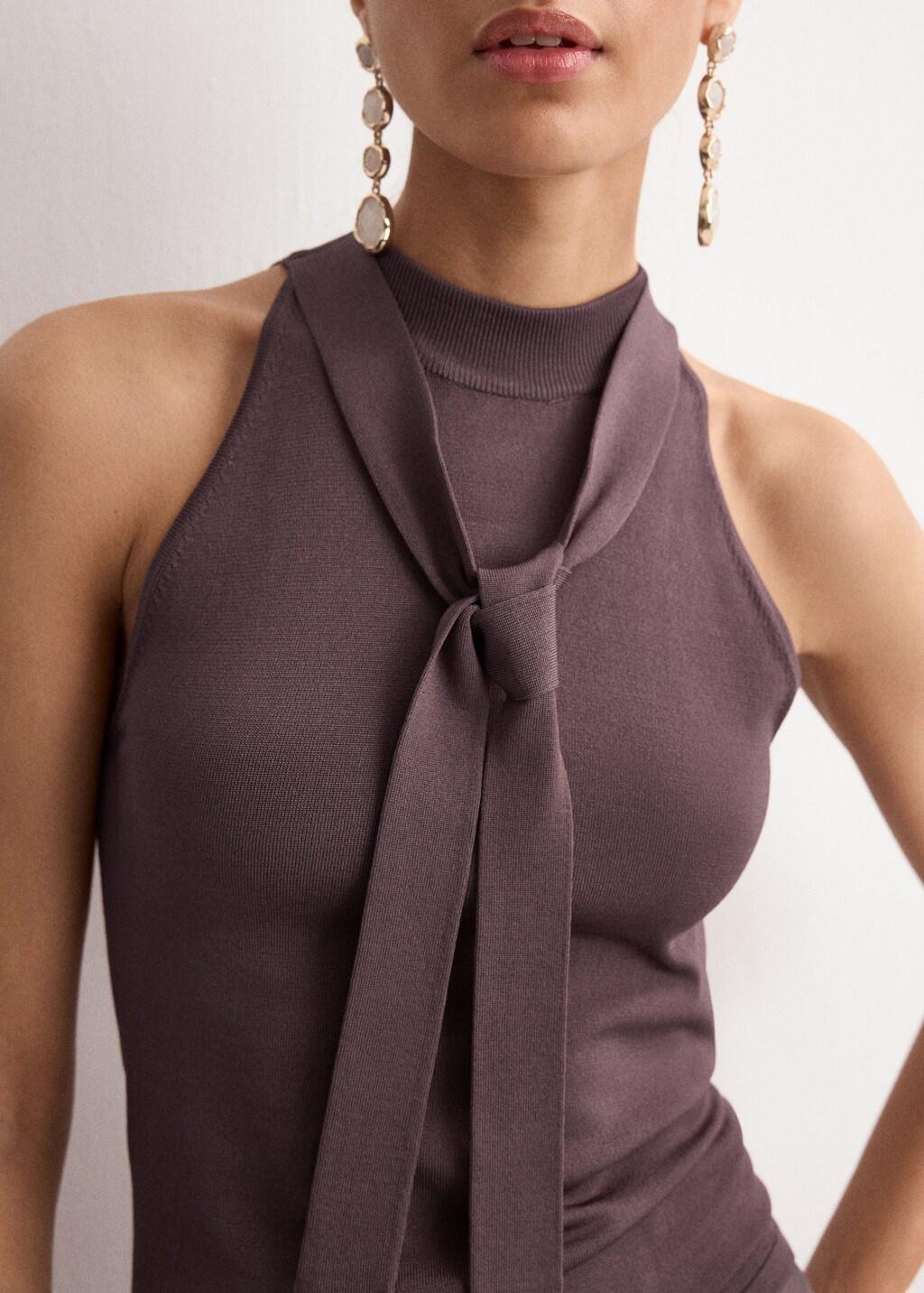 Red Halter-Neck Knitted Top, Dark Red, large image number 5