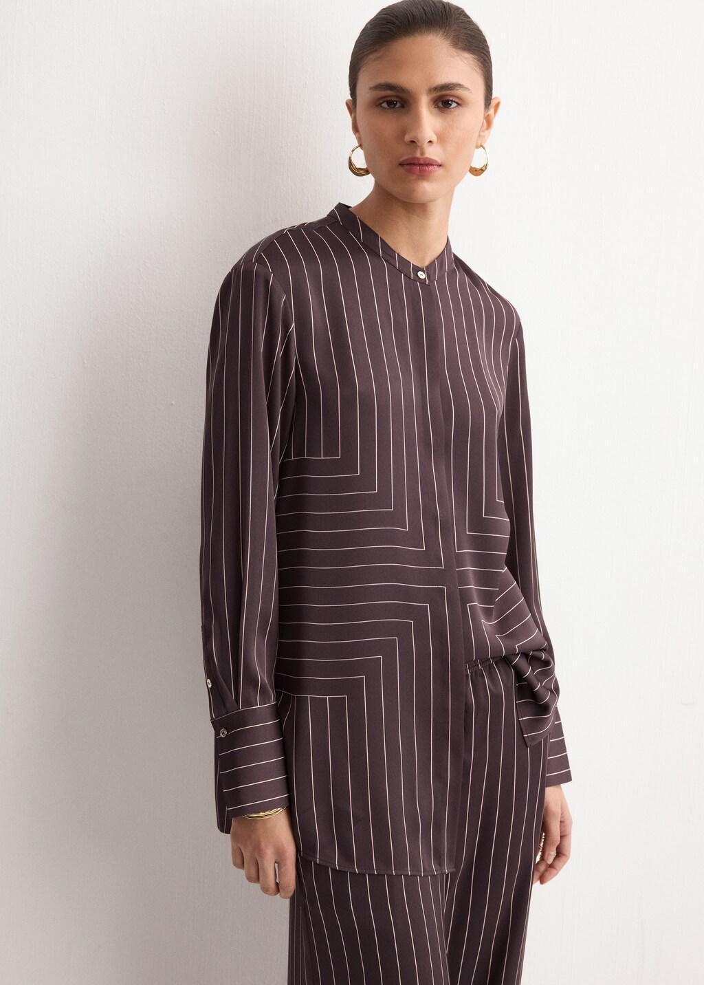 Brown Satin Print Shirt, Dark Brown, large image number 3