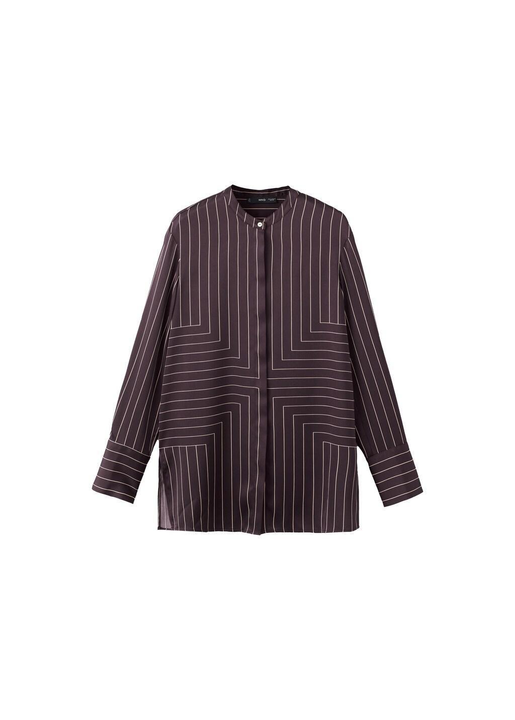 Brown Satin Print Shirt, Dark Brown, large image number 6