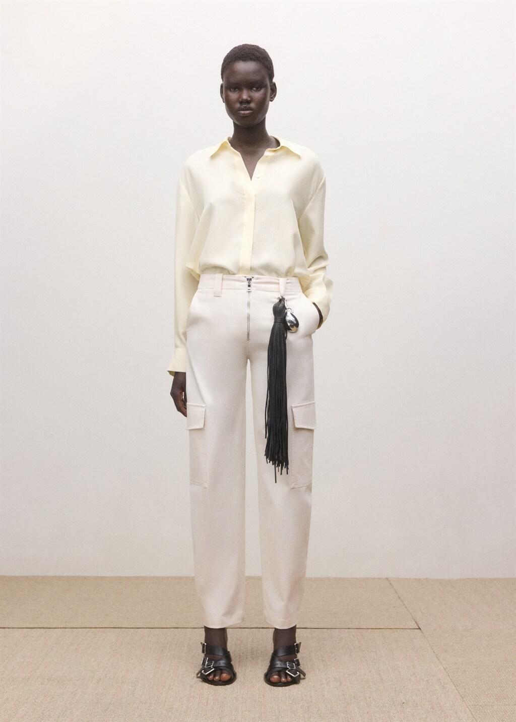 Yellow Silk Blouse With Hidden Buttons, Yellow, medium