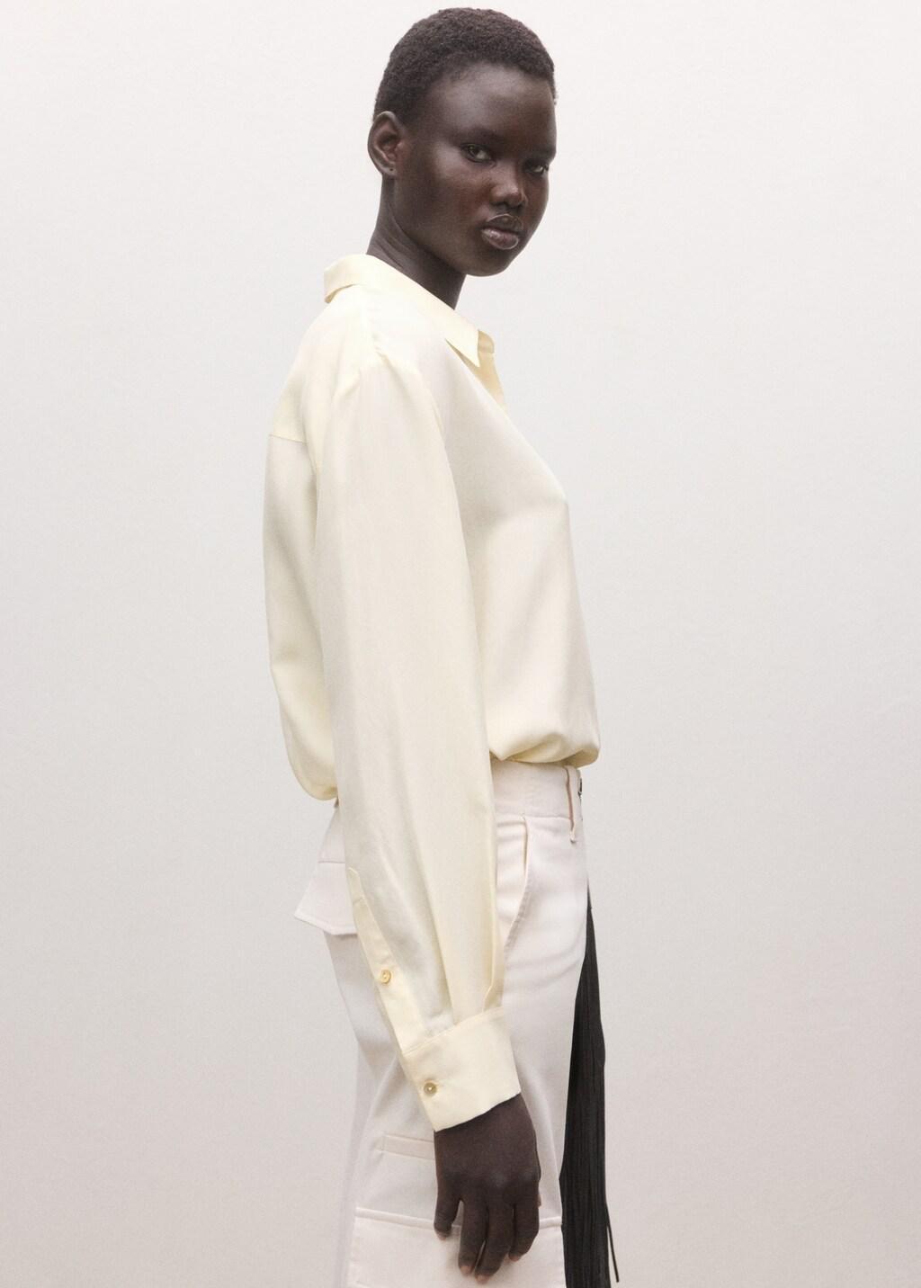 Yellow Silk Blouse With Hidden Buttons, Yellow, large image number 3