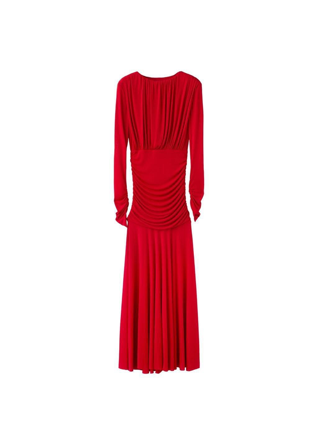 Red Draped Flared Dress, Red, large image number 5