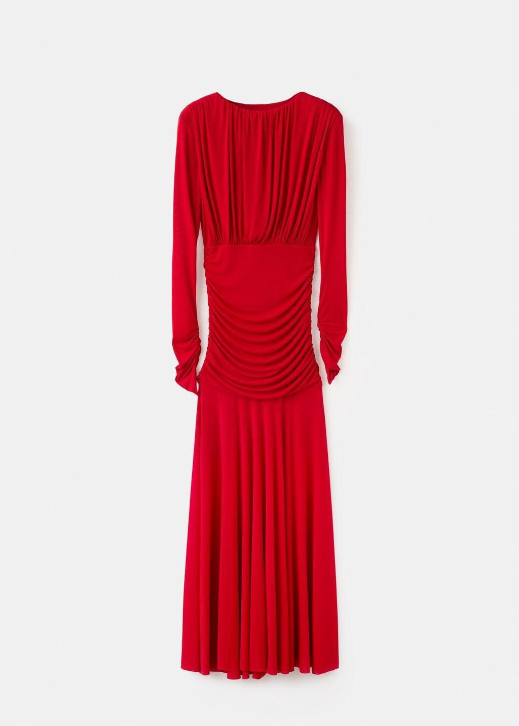 Red Draped Flared Dress, Red, large image number 6
