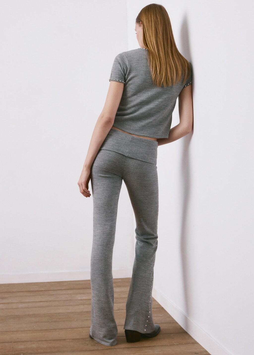 Grey Studded Knit Pants, 0201_94, large image number 2