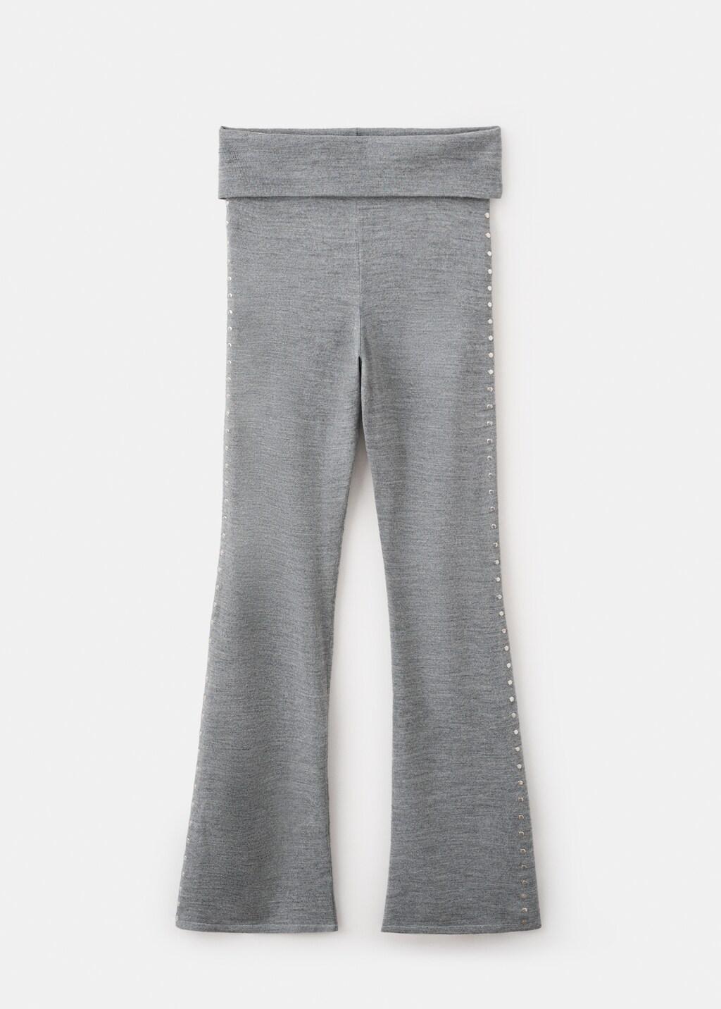 Grey Studded Knit Pants, 0201_94, large image number 6