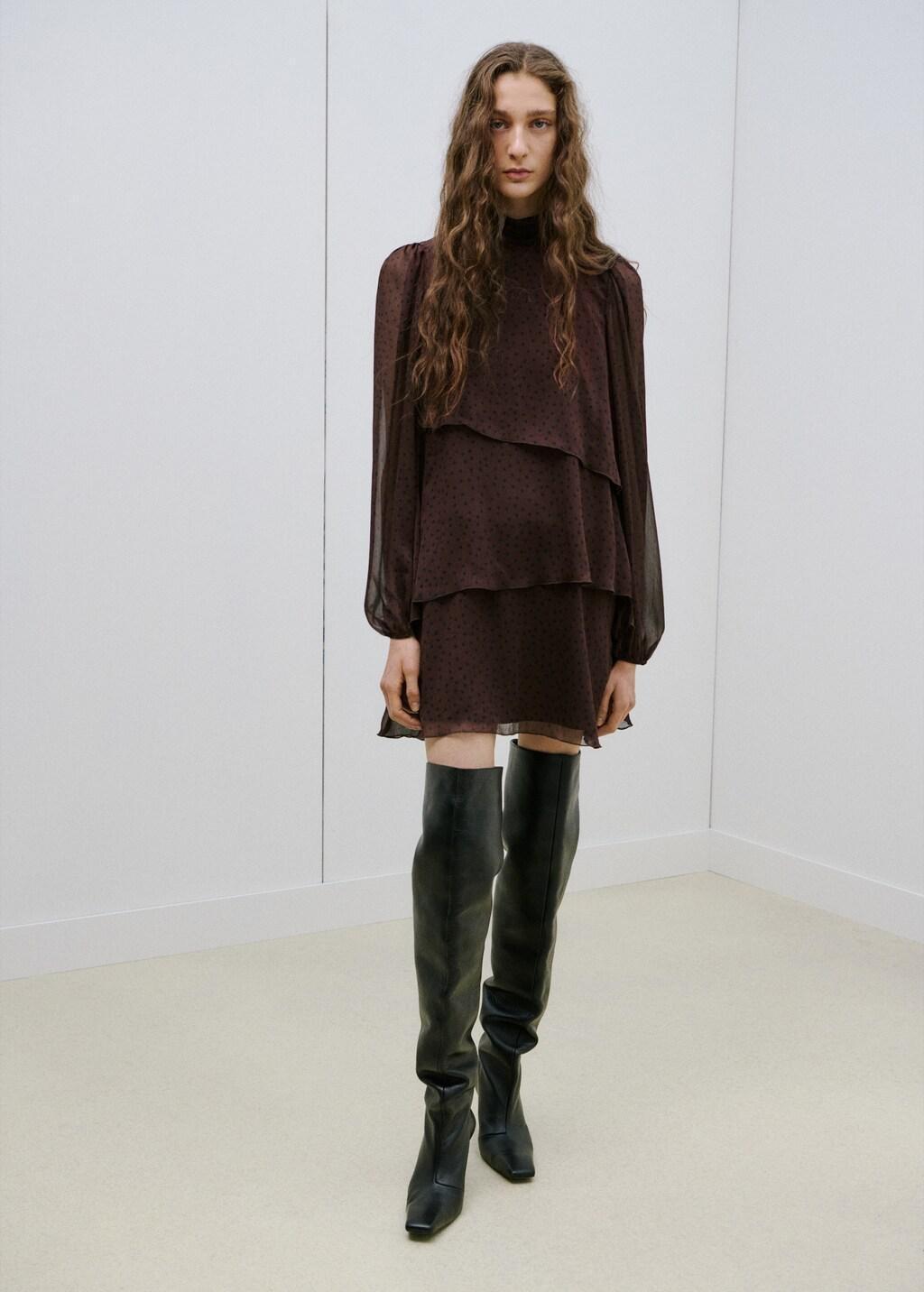 BROWN Polka-dot dress with ruffles, Brown, large image number 0