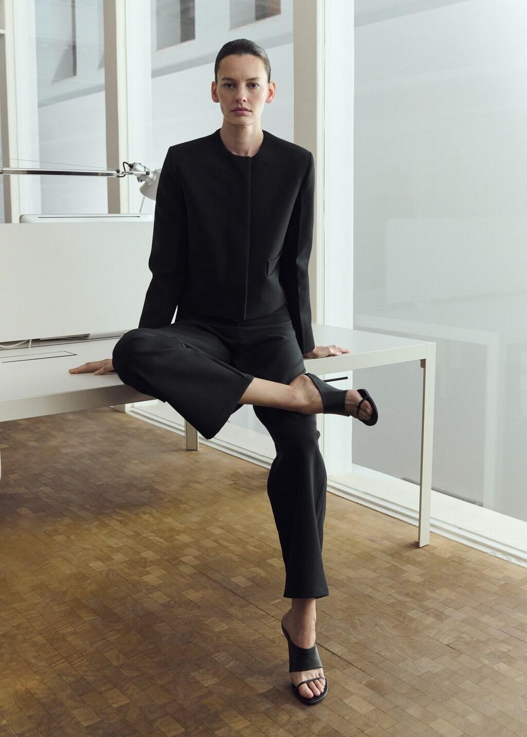 Black Mid-Rise Suit Trousers, 0201_99, large image number 4