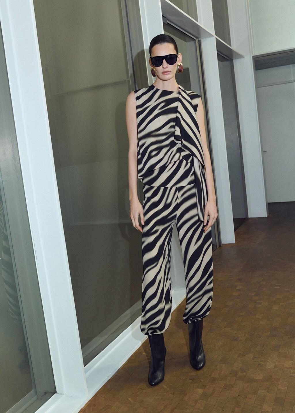 Black Printed Foulard Blouse, Black, large image number 0