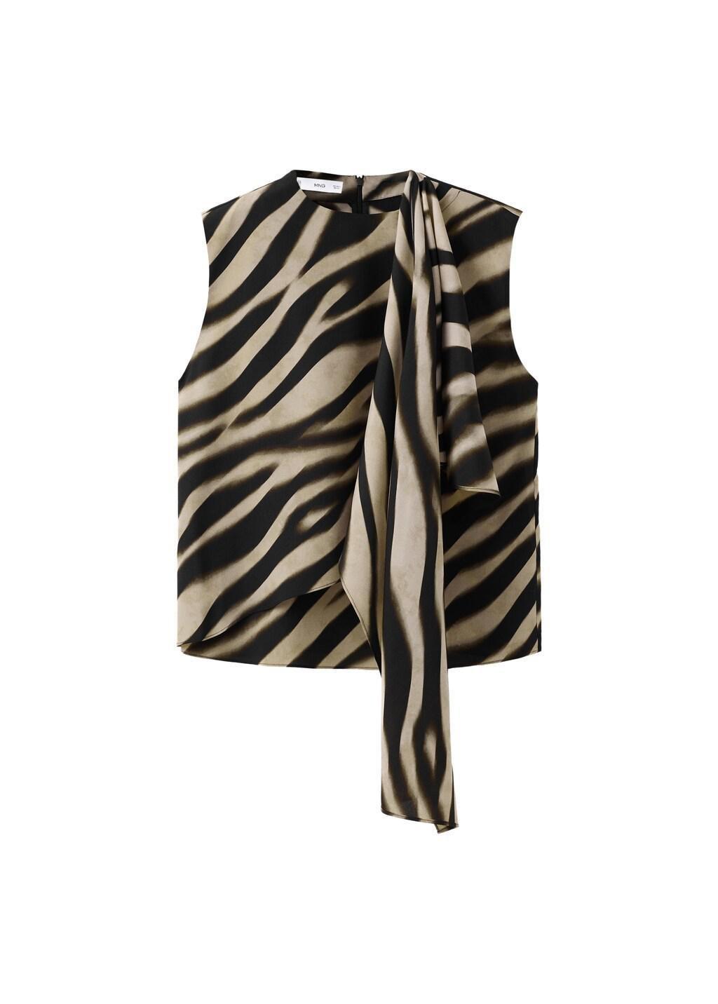 Black Printed Foulard Blouse, Black, large image number 6