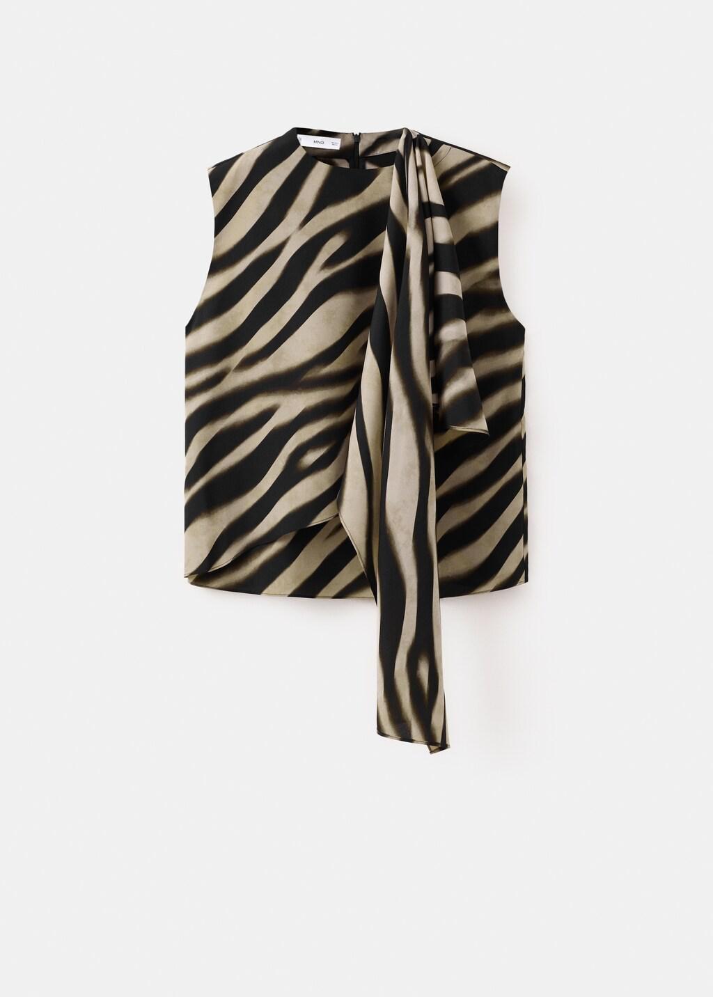 Black Printed Foulard Blouse, Black, large image number 7