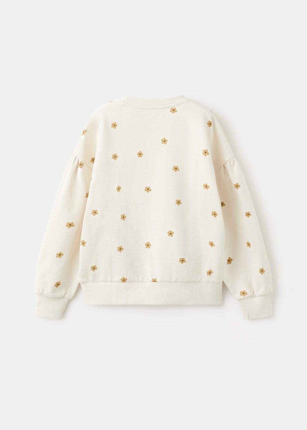 White Printed Cotton Sweatshirt, Kids Girls, Natural White, large image number 1