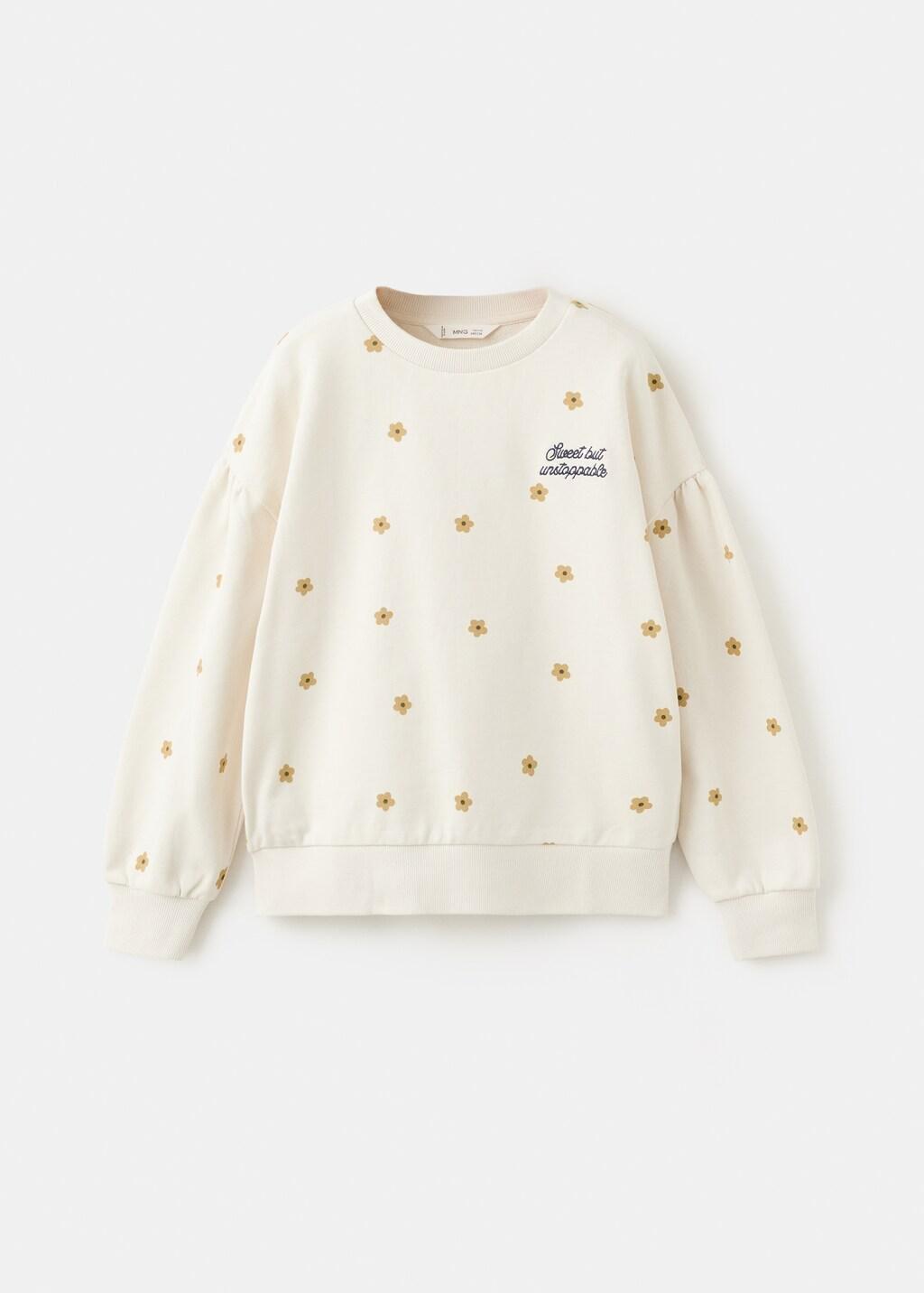 White Printed Cotton Sweatshirt, Kids Girls, Natural White, large image number 5