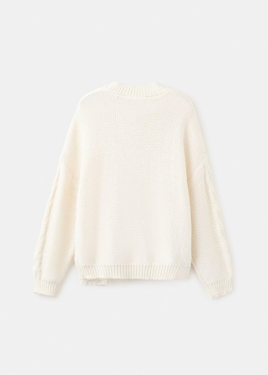 White Herringbone Knit Sweater, Kids Girls, Natural White, medium