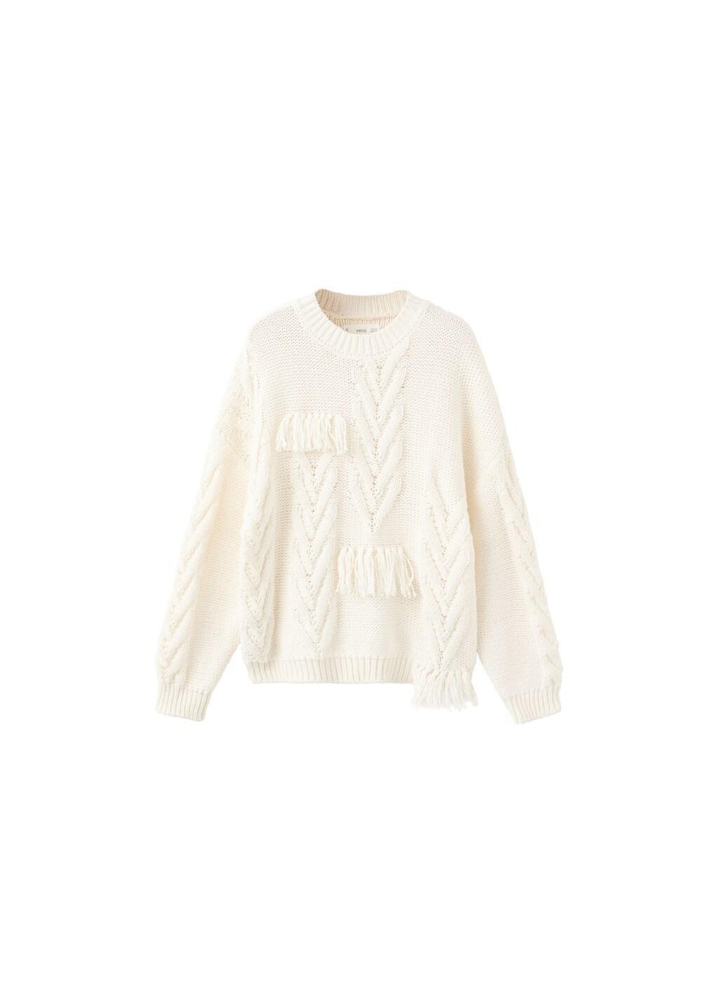White Herringbone Knit Sweater, Kids Girls, Natural White, large image number 5