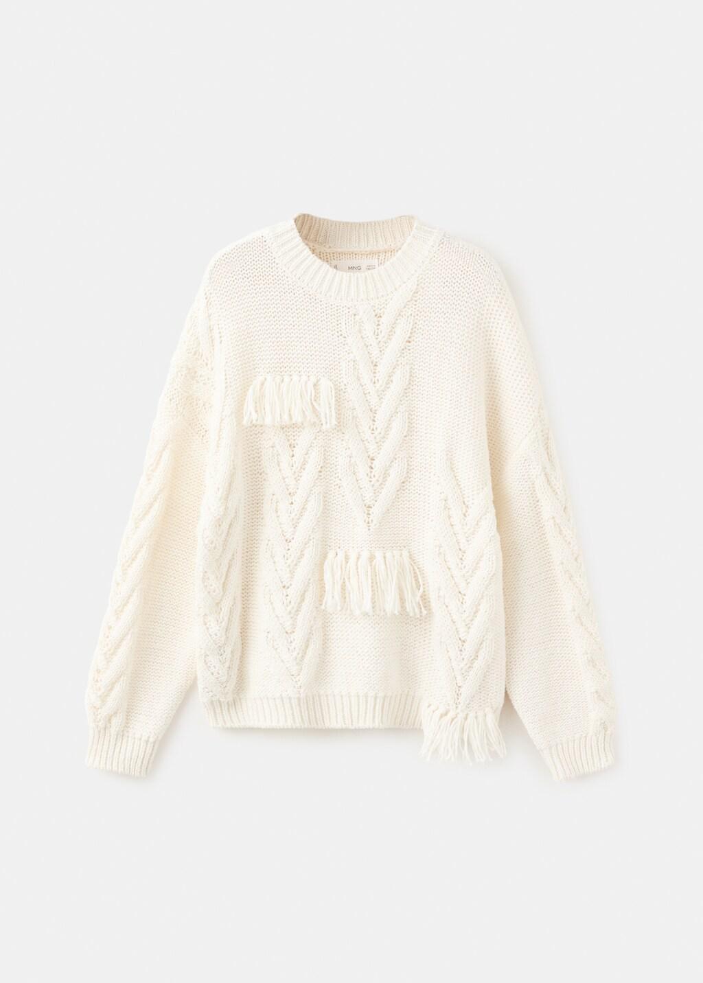 White Herringbone Knit Sweater, Kids Girls, Natural White, large image number 6