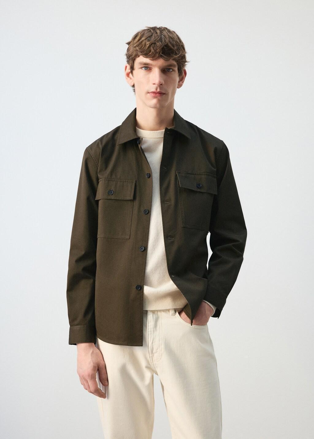 Brown 100% Cotton Overshirt With Pockets, Brown, large image number 3