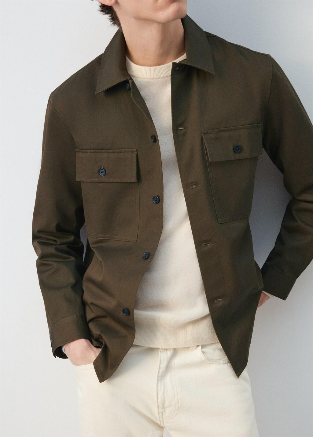 Brown 100% Cotton Overshirt With Pockets, Brown, large image number 7