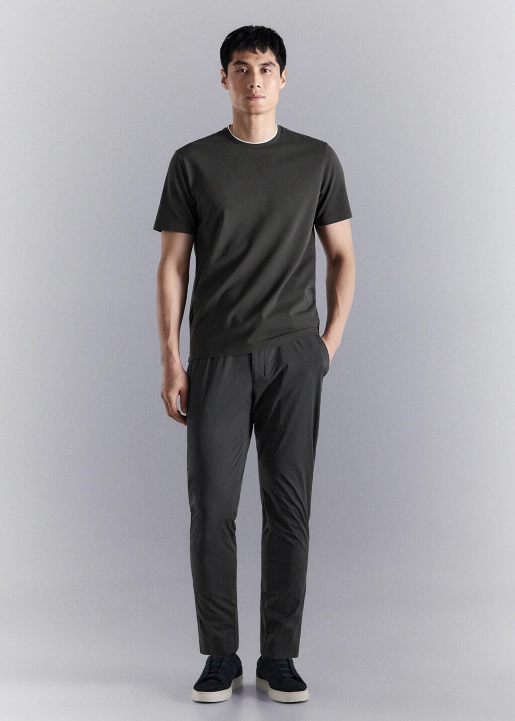 Grey Slim-Fit Comfort Stretch T-Shirt, Dark Grey, large image number 0