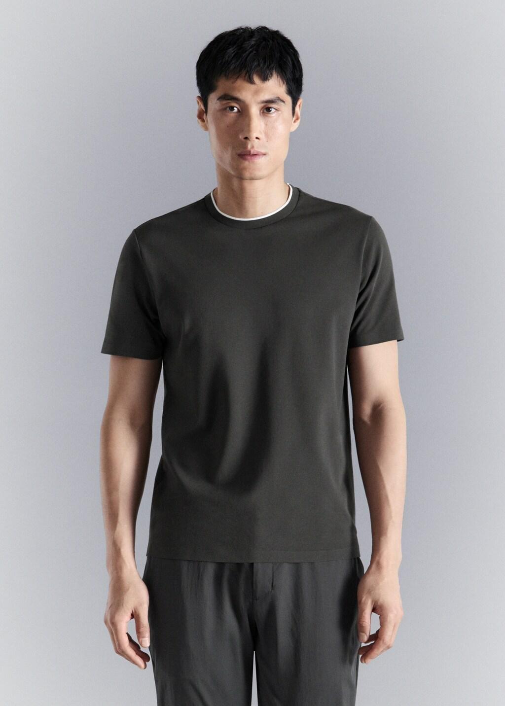 Grey Slim-Fit Comfort Stretch T-Shirt, Dark Grey, large image number 3