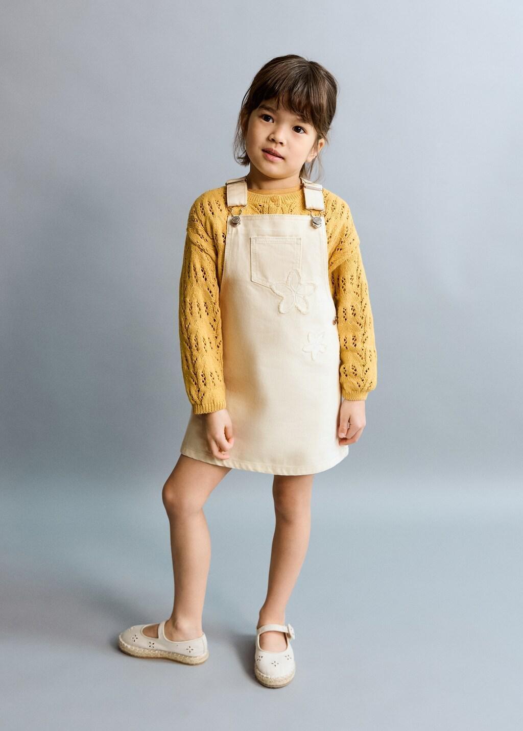 Beige Embroidered Floral Pinafore Dress, Baby Girl, Light Beige, large image number 0