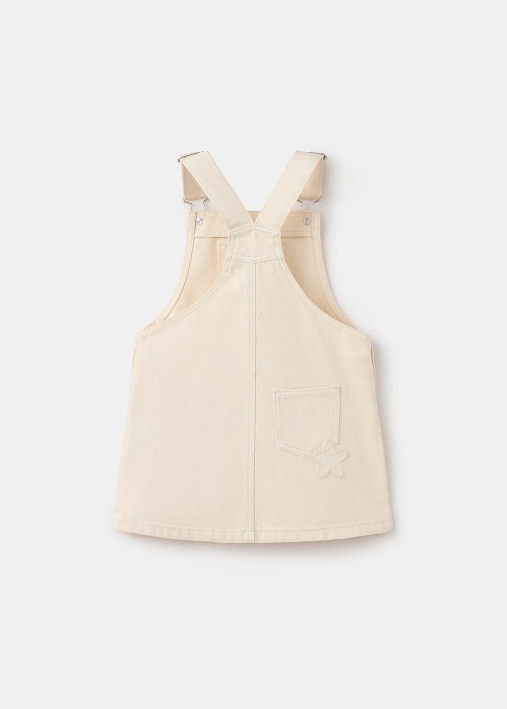 Beige Embroidered Floral Pinafore Dress, Baby Girl, Light Beige, large image number 1