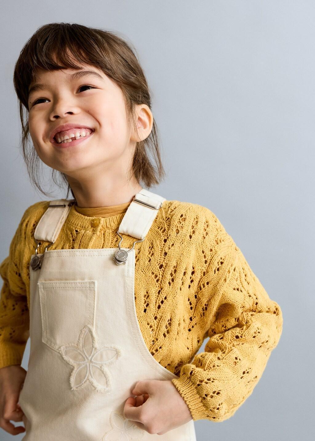 Beige Embroidered Floral Pinafore Dress, Baby Girl, Light Beige, large image number 2