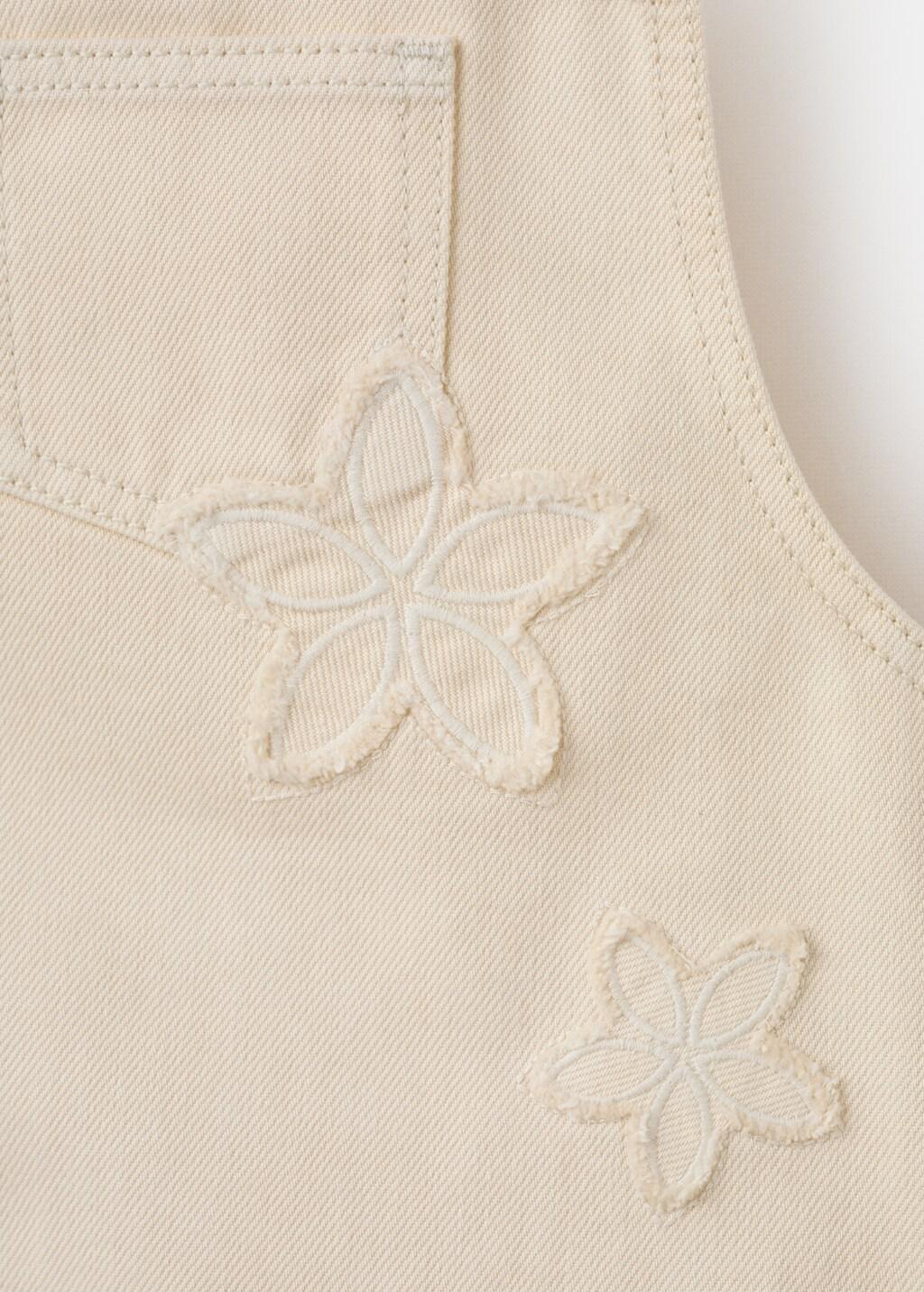 Beige Embroidered Floral Pinafore Dress, Baby Girl, Light Beige, large image number 3