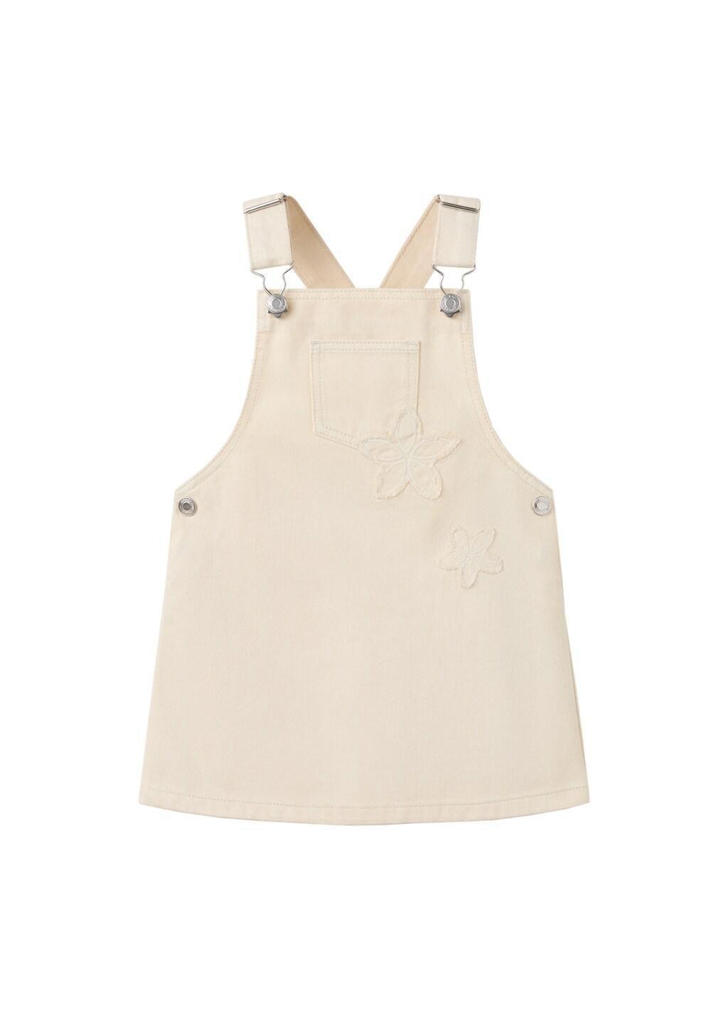 Beige Embroidered Floral Pinafore Dress, Baby Girl, Light Beige, large image number 5