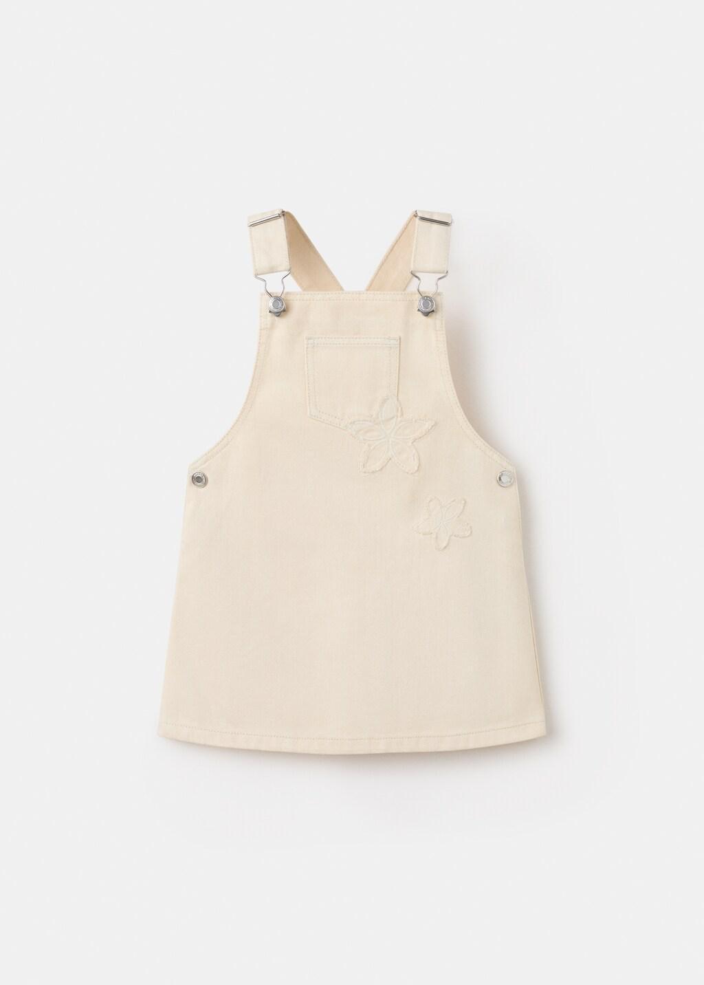 Beige Embroidered Floral Pinafore Dress, Baby Girl, Light Beige, large image number 6