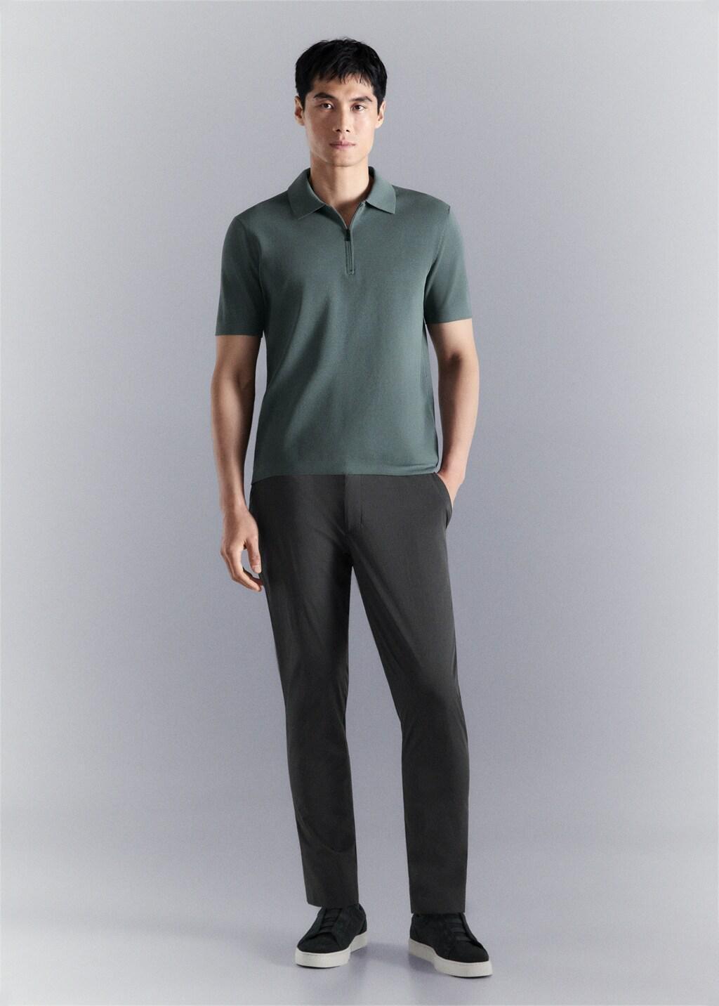 MEDIUM GREEN Comfort stretch zip polo, Medium Green, large image number 0