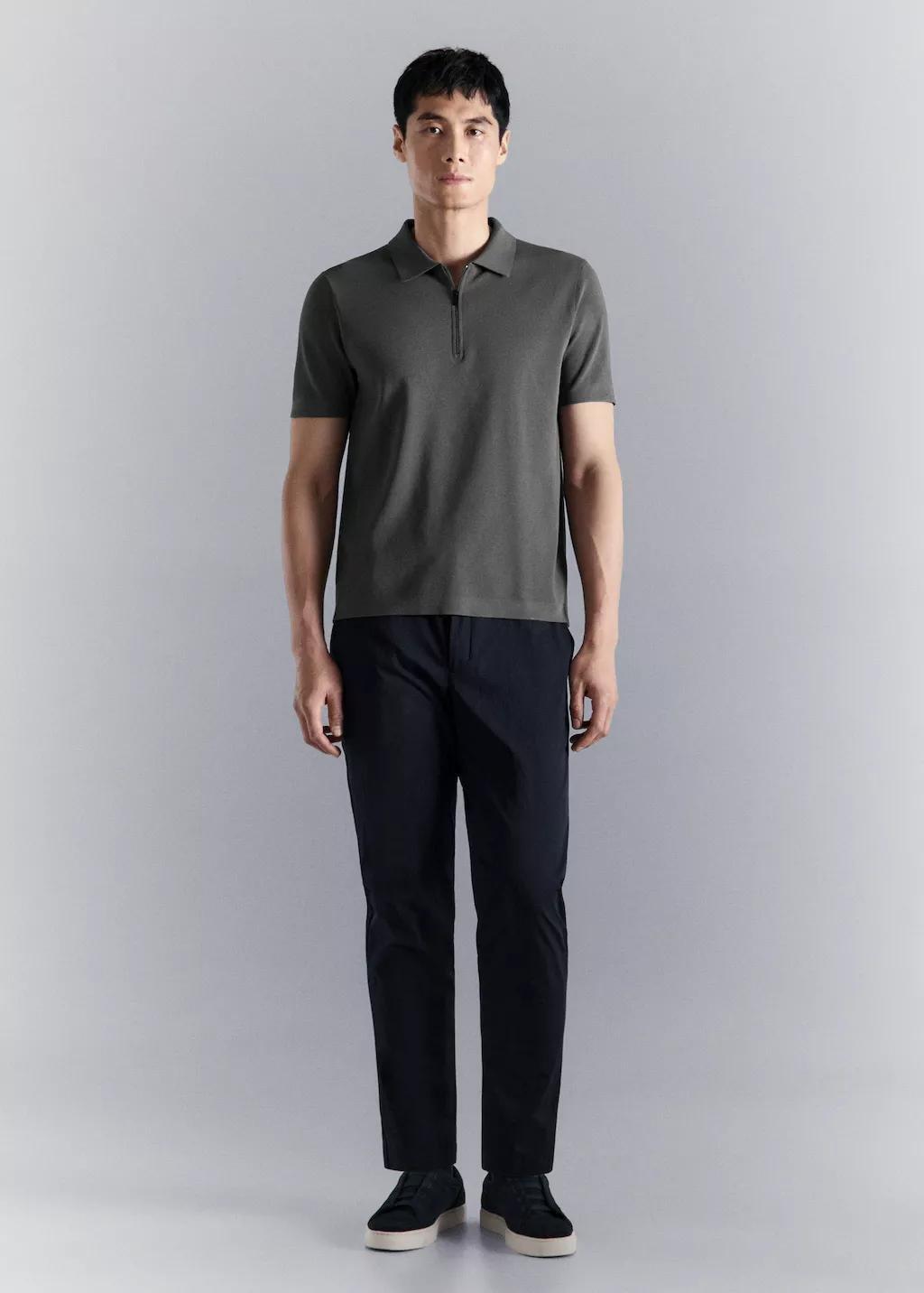 Grey Comfort Stretch Zip Polo, Dark Grey, medium