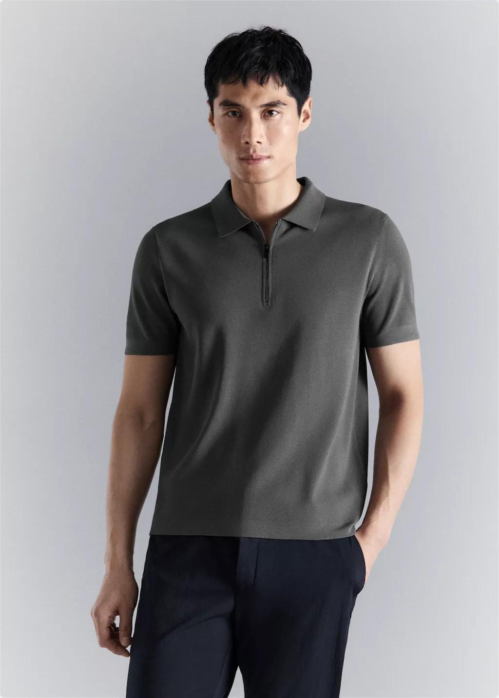 DARK GREY Comfort stretch zip polo, Dark Grey, large image number 3