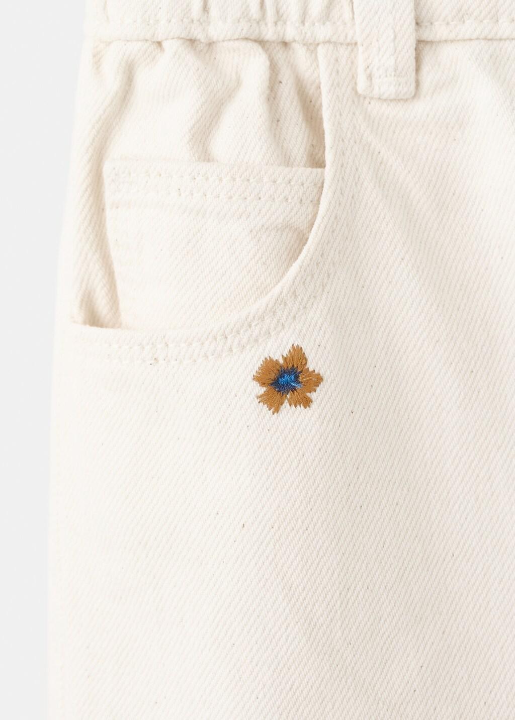 Beige Flower-Embroidered Straight-Fit Jeans, Baby Girl, Light Beige, large image number 1