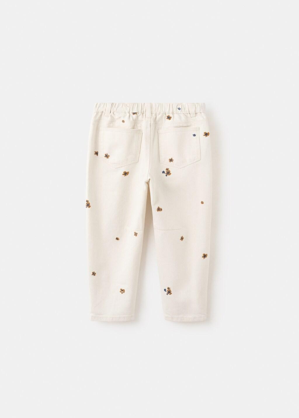 Beige Flower-Embroidered Straight-Fit Jeans, Baby Girl, Light Beige, large image number 2