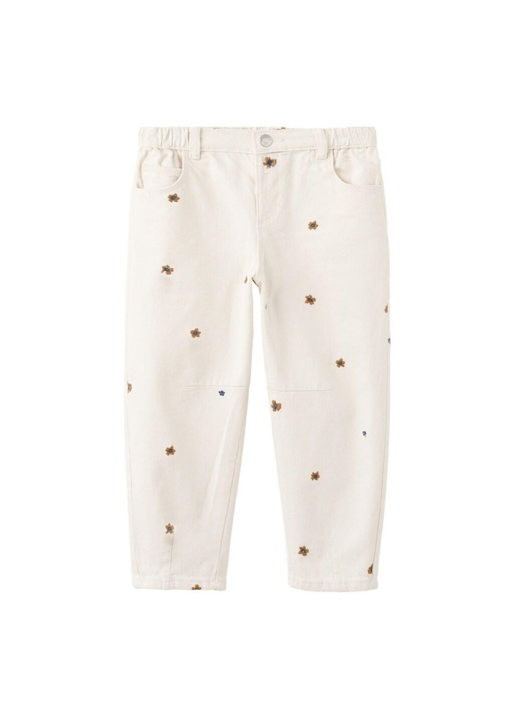 Beige Flower-Embroidered Straight-Fit Jeans, Baby Girl, Light Beige, large image number 5