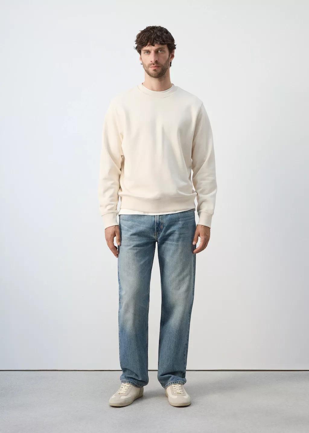 Beige 100% Cotton Regular-Fit Sweatshirt, Light Beige, medium