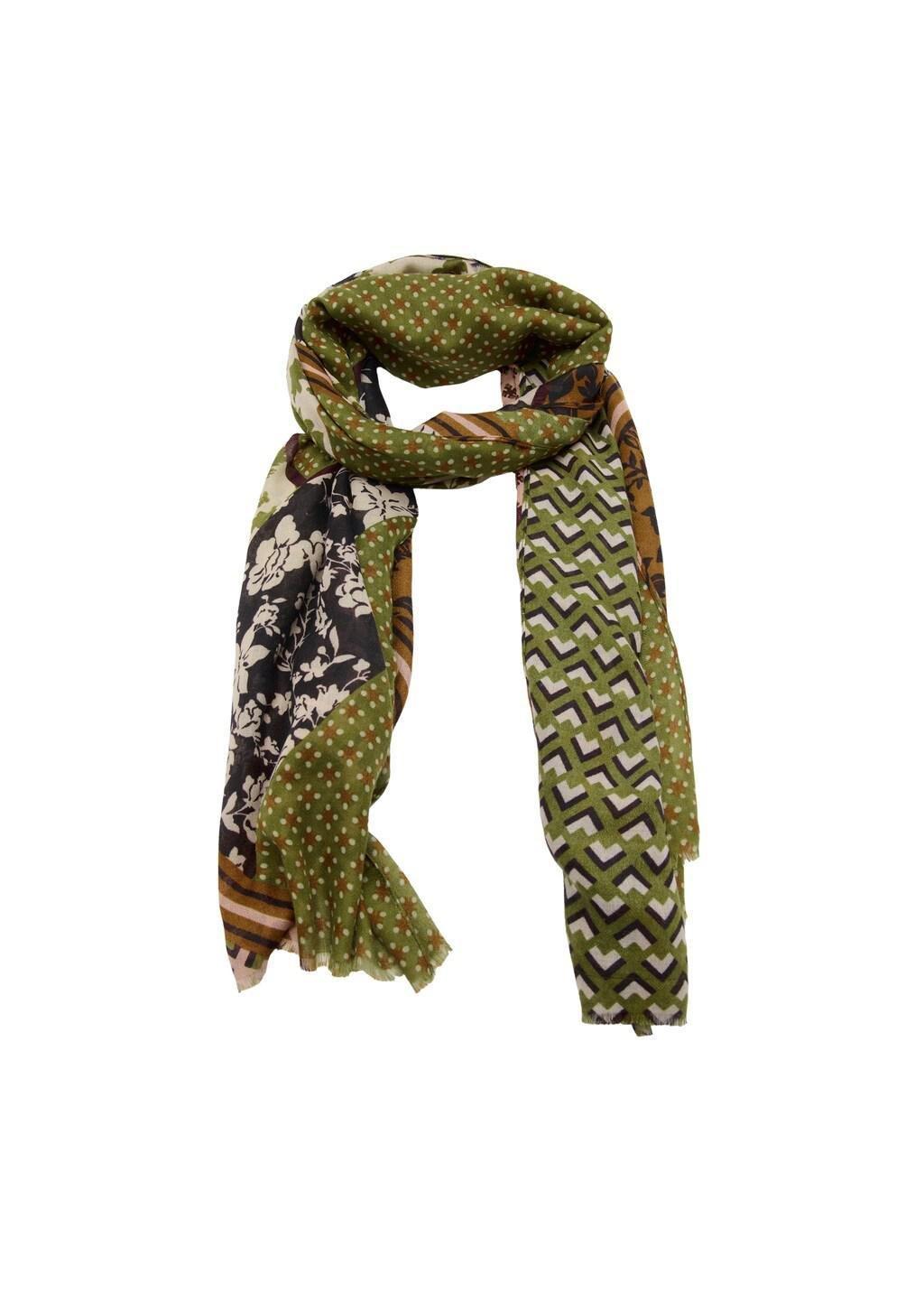 Green Floral Print Scarf, Green, large image number 1