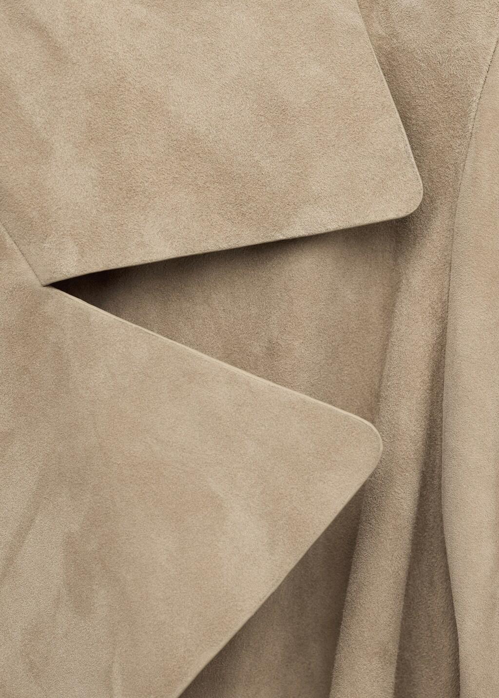 Brown Suede Trench 100% Leather With Belt, Medium Brown, medium
